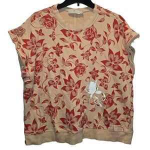 Adidas by Stella McCartney Beige Floral Short Sleeve Tee Red Print